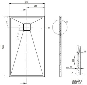 Cadita dus compozit slim alba 120x70 cm Deante Correo 1200x700 mm, Alb