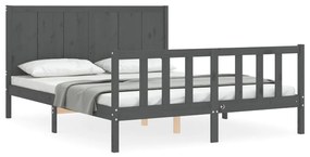 3192628 vidaXL Cadru de pat cu tăblie, gri, king size, lemn masiv