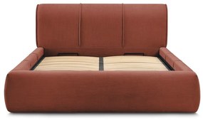 Pat matrimonial portocaliu tapițat cu spațiu de depozitare și somieră 180x200 cm Vernon – Bobochic Paris