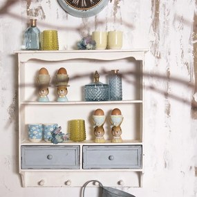 Etajeră de perete shabby chic din lemn alb cu două sertare, 56x13x60 cm, „Avallon”