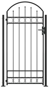 vidaXL Poartă de gard cu vârf arcuit și 2 stâlpi, negru, 105 x 204 cm