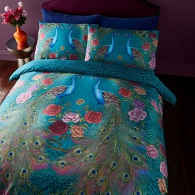 Lenjerie de pat albastru-verde din bumbac satinat pentru pat de o persoană 135x200 cm Xanadu Peacock – Matthew Williamson