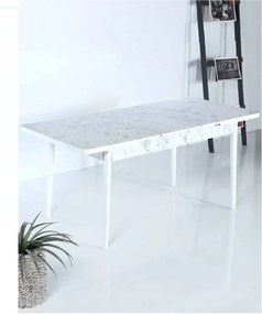 Masa de bucatarie extensibila dining, alb marmurat, 170 x 80 cm