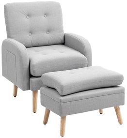HOMCOM Fotoliu de relaxare cu repose-pied fotoliu TV cu perne capitonat din material lin 68,5 x 73,5 x 90 cm gri deschis | Aosom Romania
