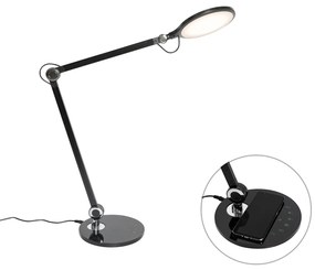 Lampă de masă de design neagră cu LED inclus cu senzor tactil și încărcător prin inducție - Don