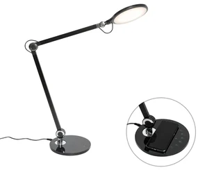 Lampă de masă de design neagră cu LED inclus cu senzor tactil și încărcător prin inducție - Don