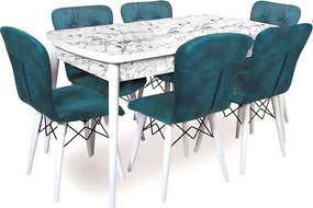 Masa de bucatarie extensibila dining, alb marmurat, 170 x 80 cm