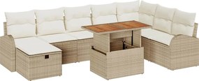 vidaXL Set de canapele pentru grădină cu pernă 9 pcs Bej poliratan
