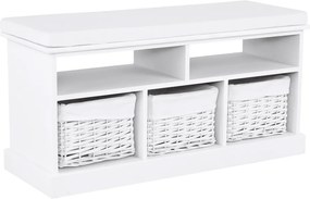 Bancheta RAFAELLO, alb, lemn, cu 3 coşuri, 95x35x49 cm