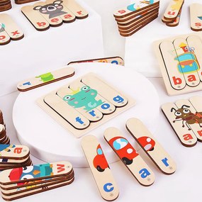 Jucărie educativă din lemn pentru învățarea limbii engleze