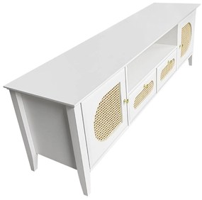 Mobilierul TV din Rattan Curbat cu Uși Pictate și Compartimente Deschise, 160x38x50 cm, Alb