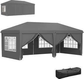 Outsunny Tonnelă de grădină Cort pliant Laterale detașabile Cadru din oțel întărit Geantă de transport 3x6m Gri închis | Aosom Romania