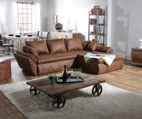 Colțar extensibil dumonde cu ladă de depozitare si sezut confortabil din spuma high-density, Loana Madagaskar Brown 270x185 cm