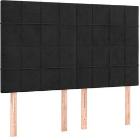 vidaXL Tăblie de pat neagră 144x5x118/128 cm catifea