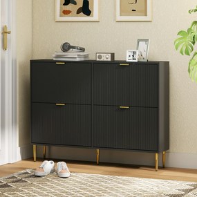 HOMCOM Dulap pentru încălțăminte 20 perechi cu 4 sertare rabatabile, uși canelate și rafturi reglabile, 105x24x91,5cm, negru | Aosom Romania