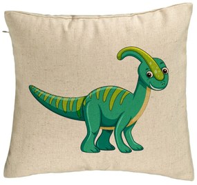 Perna Decorativa, Model copii Dinozaur Verde, 40x40 cm, Bej, Husa Detasabila, Burduf