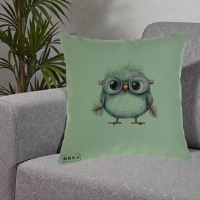 Perna Decorativa Pui Pufos cu Ochelari Roz, 40x40 cm, Verde, Husa Detasabila, Perna Inclusa, BEKZ®
