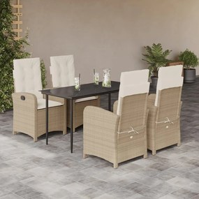 vidaXL Set mobilier de grădină cu perne, 5 piese, bej, poliratan