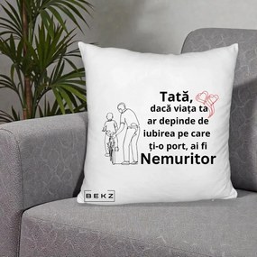 Cadou pentru Tata - Perna Personalizata Tata Nemuritor Bicicleta, 40x40 cm, Alb Pufos, Husa Detasabila, Perna Inclusa, BEKZ®