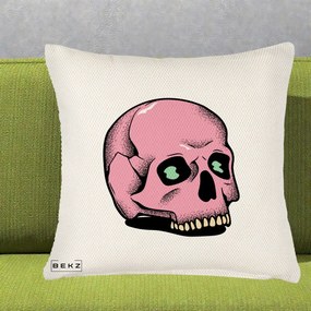 Perna Decorativa Craniu Roz Tatoo Art Halloween, 40x40 cm, Crem Reliefat, Husa Detasabila, Perna Inclusa, BEKZ®