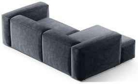 Colțar albastru prăfuit cu tapițerie din catifea reiată (cu colț pe partea stângă/cu șezlong) Bergamo – Cosmopolitan Design