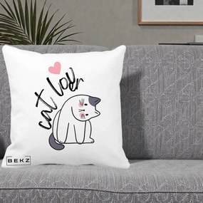 Perna Personalizata Cat Lover Pisica Ilustratie Linie, 40x40 cm, Alba Mata, Husa Detasabila, Perna Inclusa, BEKZ®