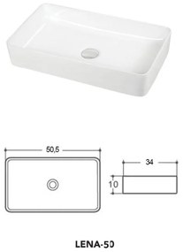 Lavoar pe blat alb lucios 50 cm, dreptunghiular, Fluminia Lena 505x350 mm