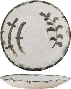 Platou decorativ din ceramică artizanală, alb, cu motiv botanic și bordură decorativă, 44x6 cm, „Hadyn"
