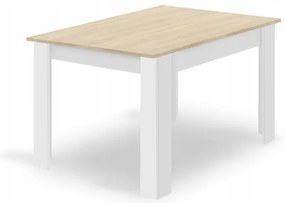 Set de sufragerie 1+4, masa alba decor stejar Sonoma MADO 120x80cm si scaun din catifea gri SOLDEN