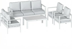 Outsunny Mobilier de Grădină din Aluminiu cu Canapea 3 Locuri, 2 Fotolii și Masă pentru Exterior, Alb | Aosom Romania
