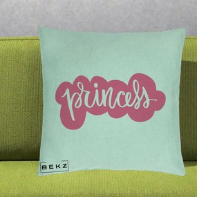Perna Decorativa Princess Text Roz, 40x40 cm, Verde Menta, Husa Detasabila, Perna Inclusa, BEKZ®