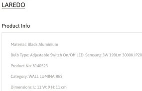 Aplica de perete cu Spot LED minimalist LAREDO negru
