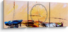 Tablou - Pictură barcă (cu ceas) (90x30 cm)