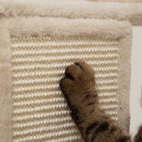 PawHut Ansamblu de Zgâriat pentru Pisici, 206 cm, cu Stâlpi din Sisal, Peșteri și Hamace, Bej | Aosom Romania