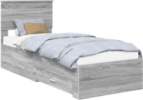 vidaXL Cadru de pat Sonoma gri și argintiu 75 x 190 cm Lemn compozit