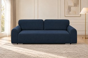 Canapea extensibilă Fiorella din boucle, bleumarin, cu ladă de depozitare