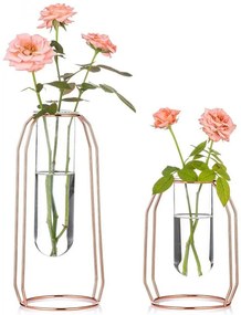 Set de 2 vaze pentru flori Nuptio, metal/sticla, rose