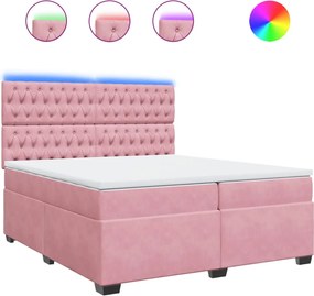 vidaXL Pat box spring cu saltea, roz, 200x200 cm, catifea