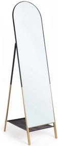 Oglinda semiovala cu suport pentru podea neagra/aurie din metal, 170x42 cm, Reflix Bizzotto