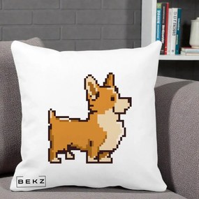 Perna Personalizata Corgi Pixel Art, 40x40 cm, Alba Mata, Husa Detasabila, Perna Inclusa, BEKZ®