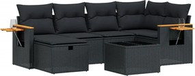 vidaXL Set canapele de grădină cu perne, 7 piese, negru, poliratan