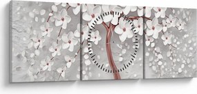 Tablou - Imaginea copacului alb cu flori albe, rosegold (cu ceas) (90x30 cm)