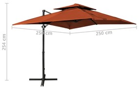 Umbrela suspendata cu invelis dublu, caramiziu, 250x250 cm Terracota