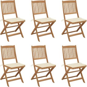 vidaXL Scaune grădină pliabile, cu perne, 6 buc., lemn masiv de acacia