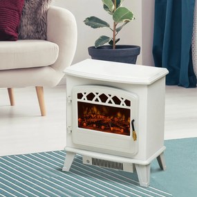 Homcom Soba Electrica de Sol cu Efect Flama Reglabila 1800W, Alb, 51x31x56cm