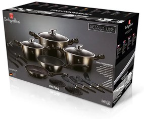 Set oale si tigai marmorate 17 piese, cu capace Shiny Black Berlinger Haus BH 7146