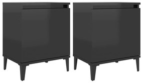 805848 vidaXL Noptiere cu picioare metal 2 buc negru extralucios 40x30x50 cm
