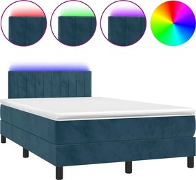 vidaXL Pat box spring cu saltea/LED albastru închis 120x190cm catifea