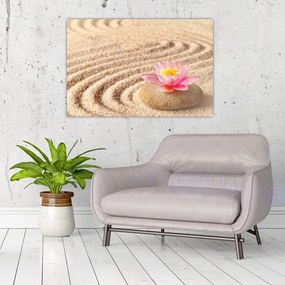Tablou cu piatră și floare pe nisip (90x60 cm)