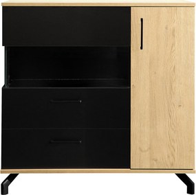 Comodă Madison MD11 cu sertar 90 cm - negru / stejar biscuiți